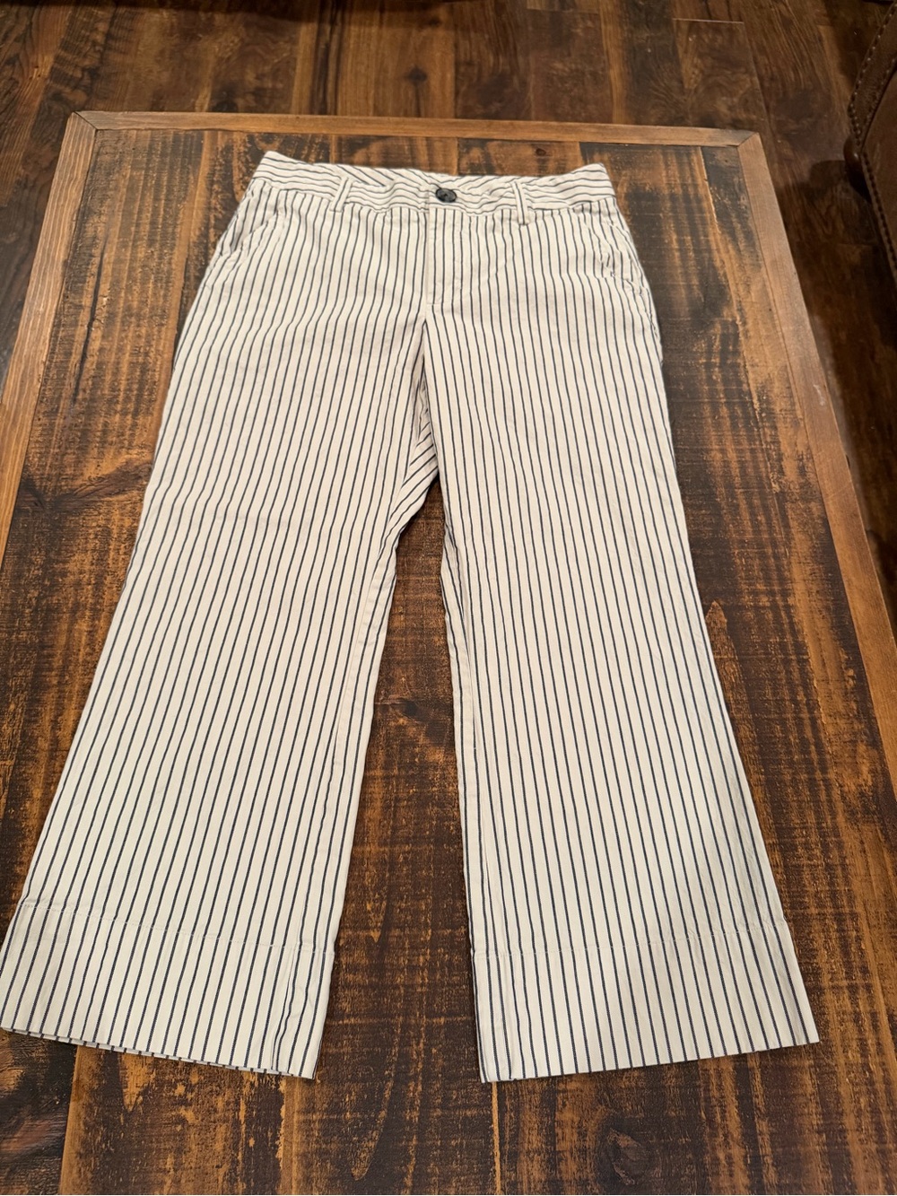 CAbi Black Pinstripe on White Cropped Wide-Leg Pants